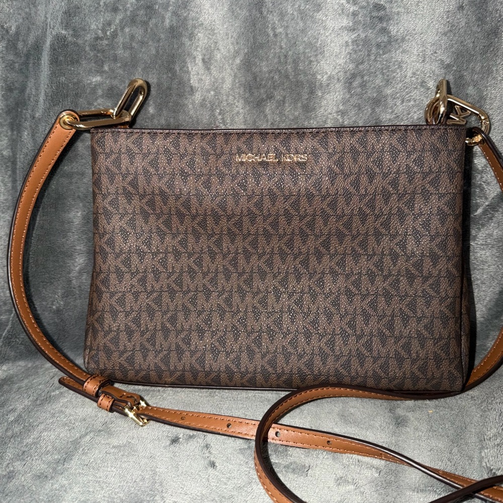 Michael Kors Trisha Brown Monogram Crossbody with Tan Strap